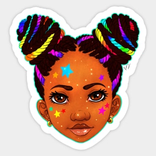 Little Girl with Rainbow Hair Buns| Black girl art by KiraTheArtist Sticker